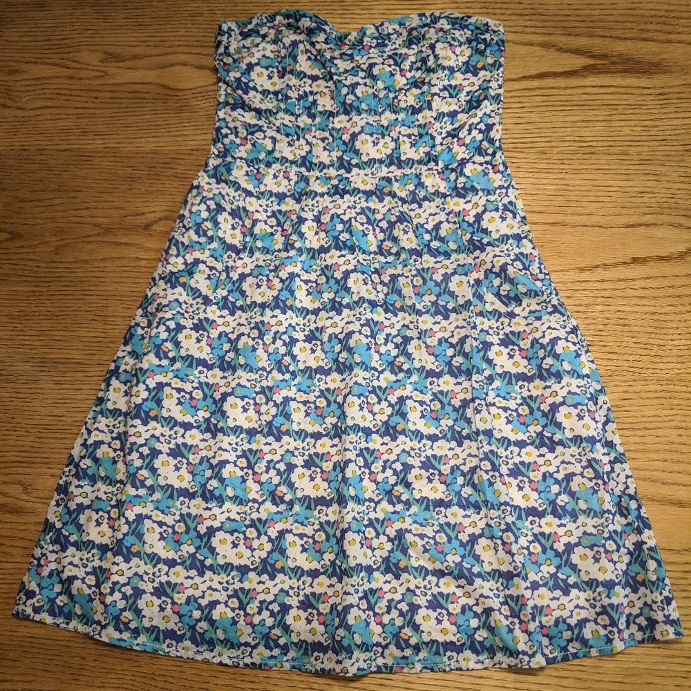 American Eagle Blue Pink White Green Floral Cute Strapless Dress Women's Size 0